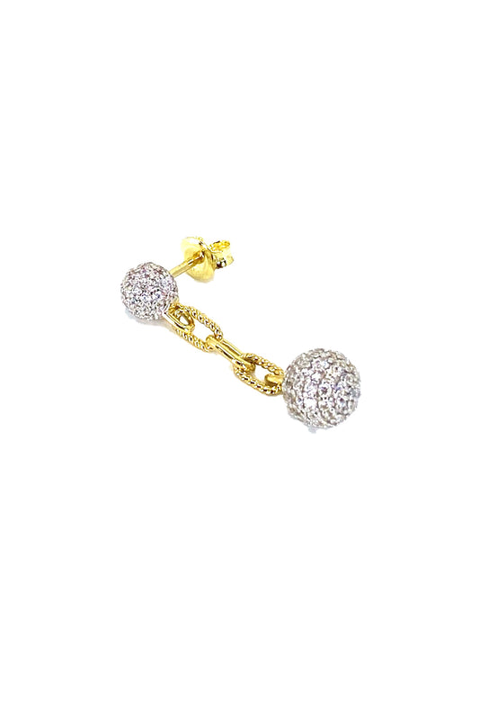 Taşlı İki Top Ve Geo Sallantılı Gümüş Küpe