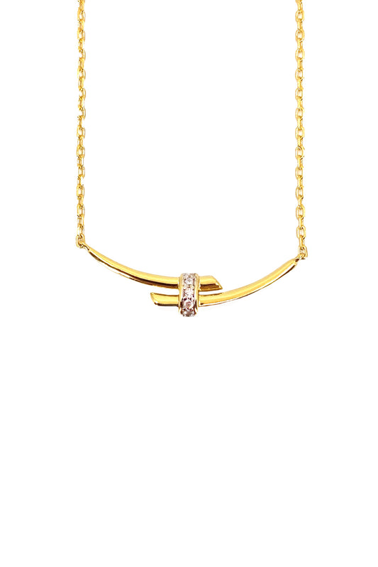 Ortası Taşlı Yay Gümüş Kolye