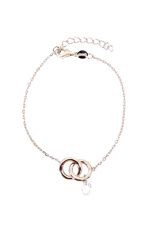 Oval Kristal Sallantılı İki Çember Gümüş Bileklik