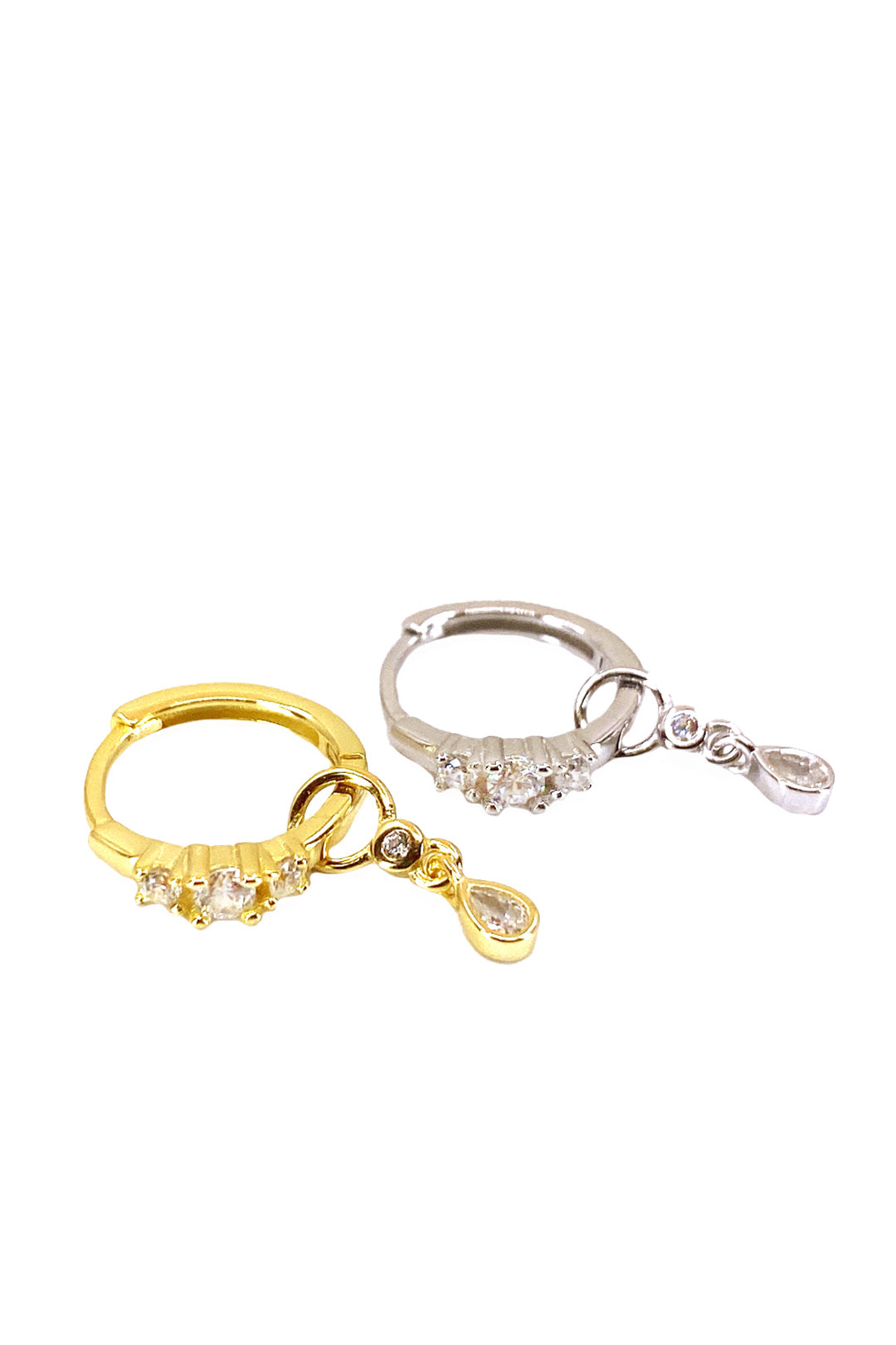 Beyaz Tohum Damla Sallantılı Mix Gümüş Halka Küpe