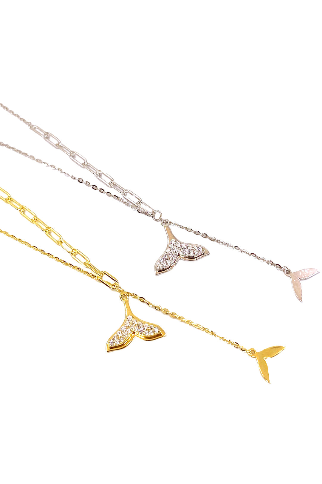 Taşlı Ve Taşsız İki Kuyruk Gümüş Kolye