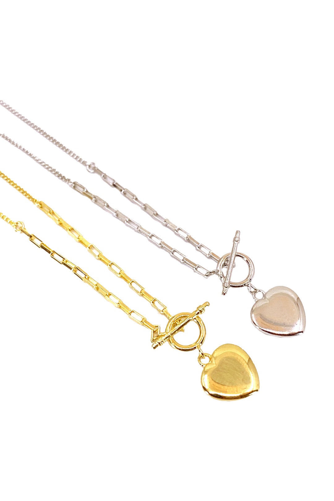 Taşsız T Kilit Kalp Gümüş Kolye