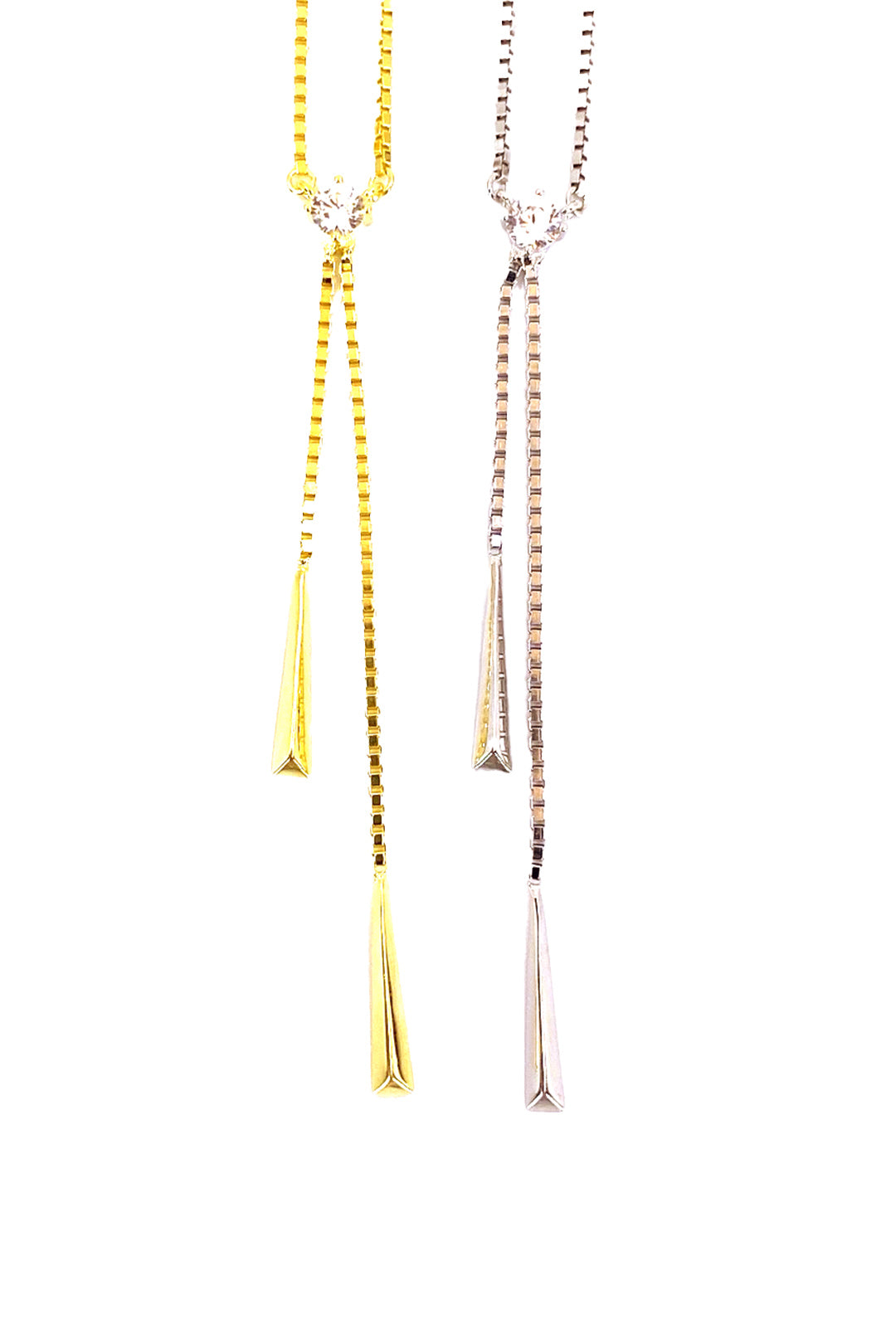 Yılan Zincir Tektaş Ve Ucu Üçgen Gümüş Sallantılı Kolye