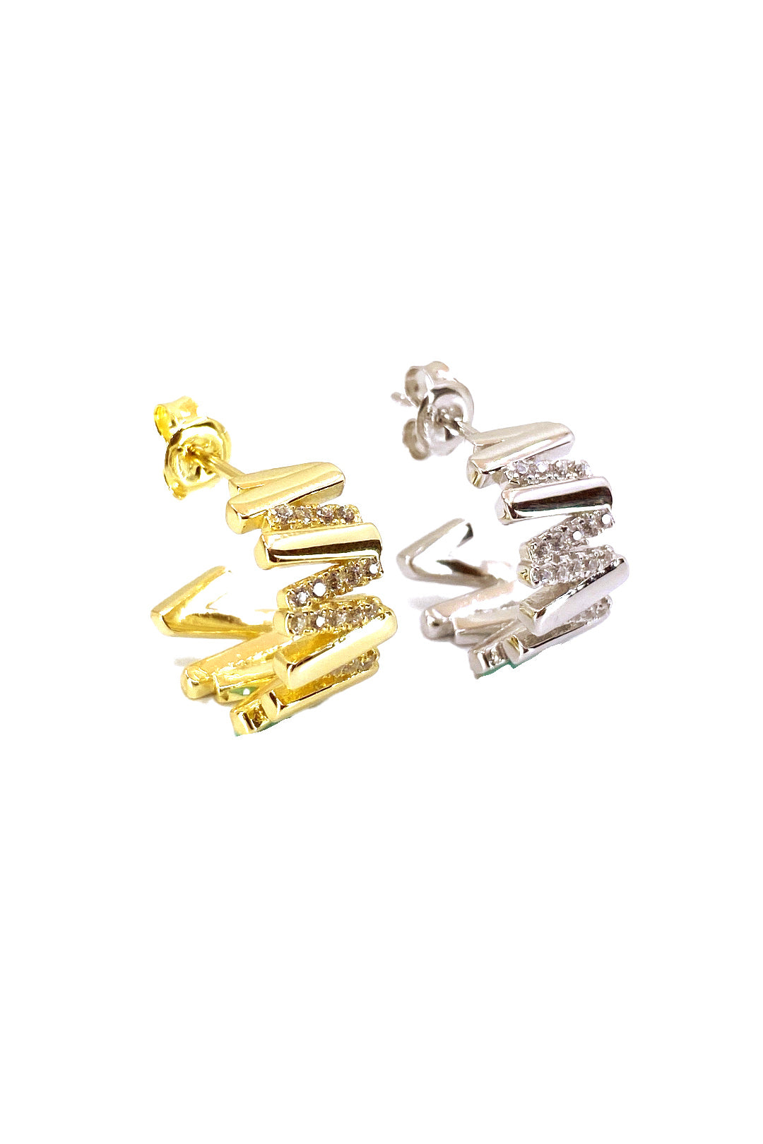 Taşlı Taşsız Çapraz Çubuk Gümüş Halka Küpe