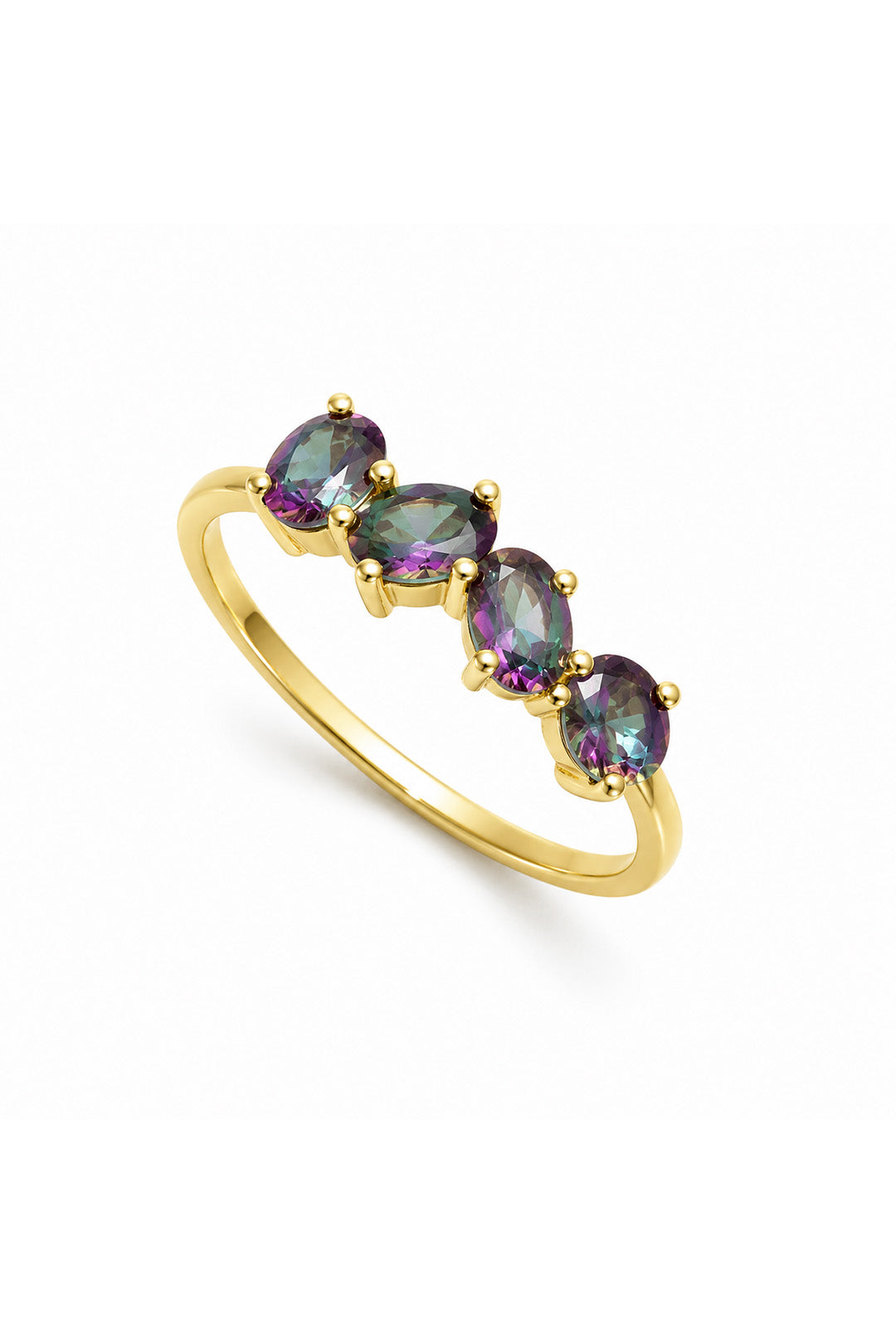 Mistik Topaz Baget Oval Ve Tektaş Gümüş Yüzük