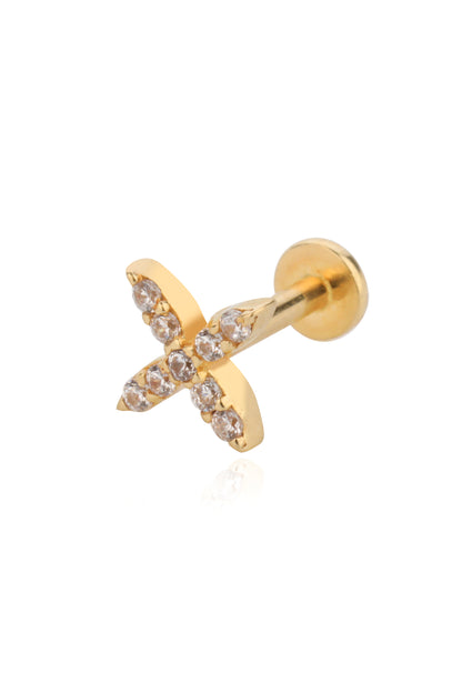 Çapraz Tragus 14 Ayar Altın Piercing