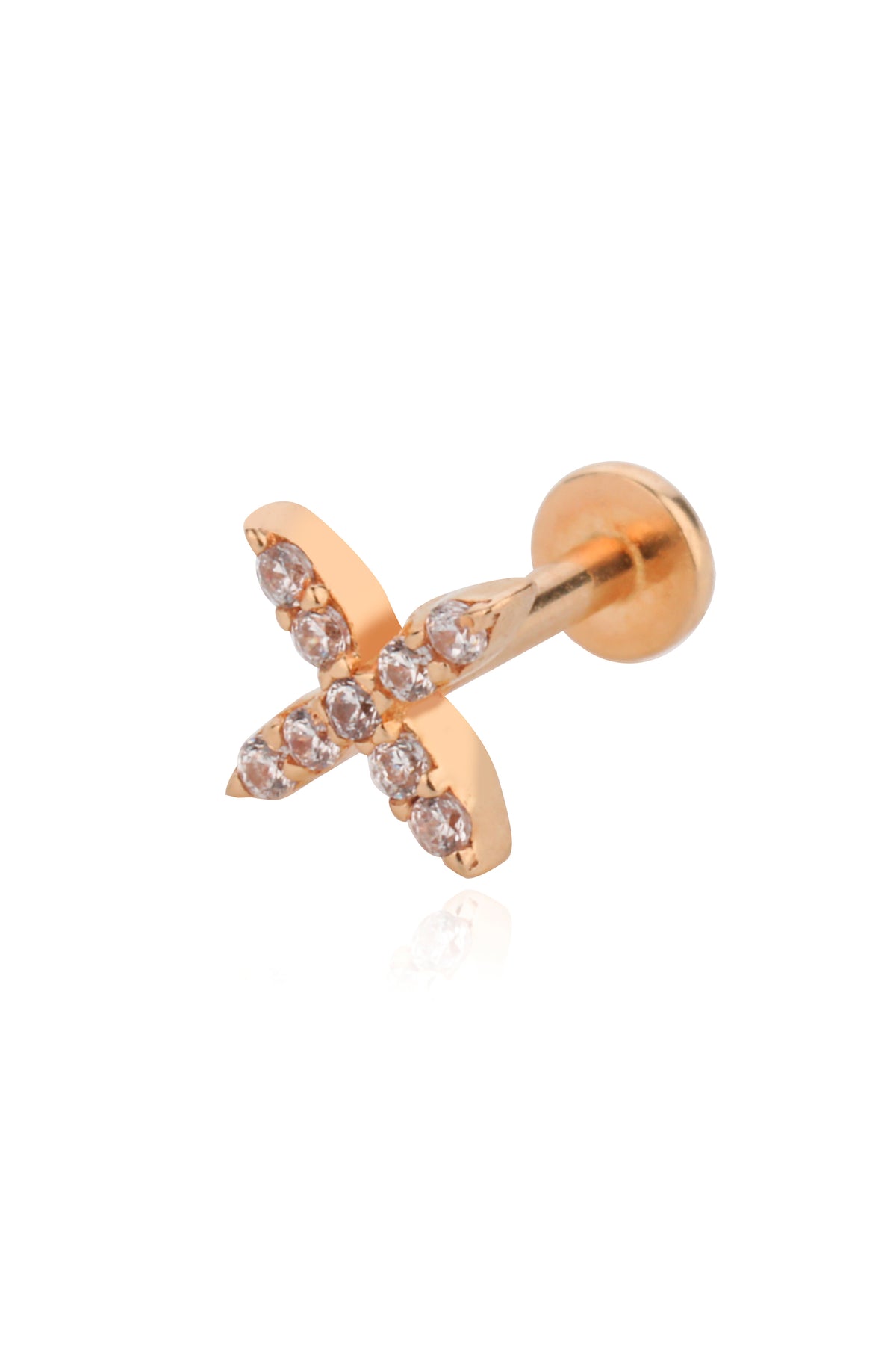 Çapraz Tragus 14 Ayar Altın Piercing