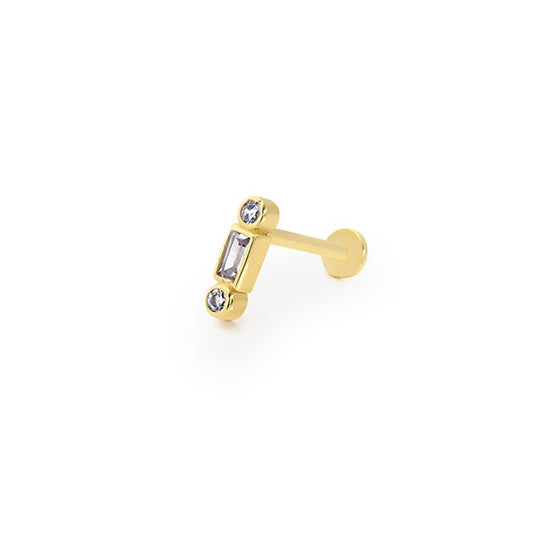 İki Tektaş Bir Baget Tragus 14 Ayar Altın Piercing