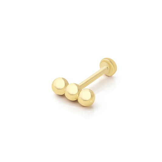 Üç Top Çubuk Tragus 14 Ayar Altın Piercing