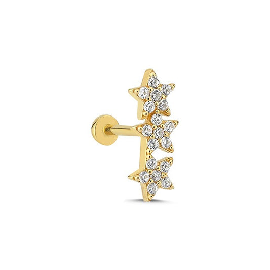 Üç Yıldız Tragus 14 Ayar Altın Piercing