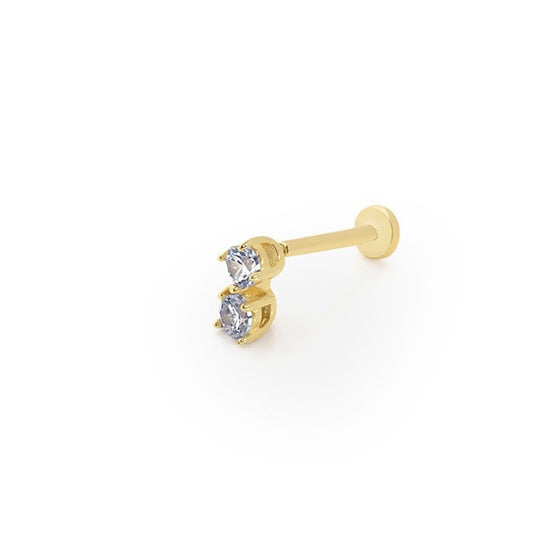 İki Tektaş Tragus 14 Ayar Altın Piercing