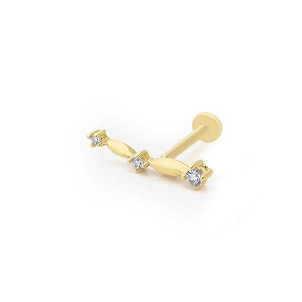 Üç Taş Markiz Boğum Tragus 14 Ayar Altın Piercing