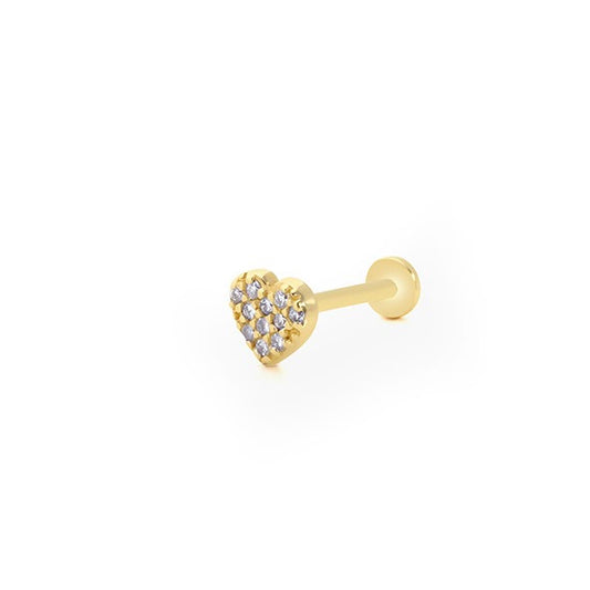 Taşlı Kalp 14 Ayar Altın Piercing