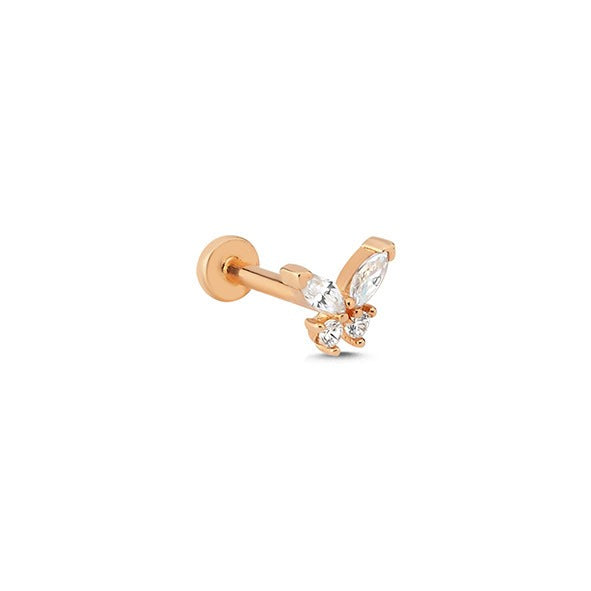 Taşlı Kelebek 14 Ayar Altın Piercing