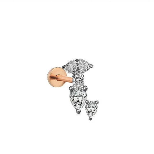 İki Damla Tektaş Markiz Uzun 14 Ayar Altın Piercing