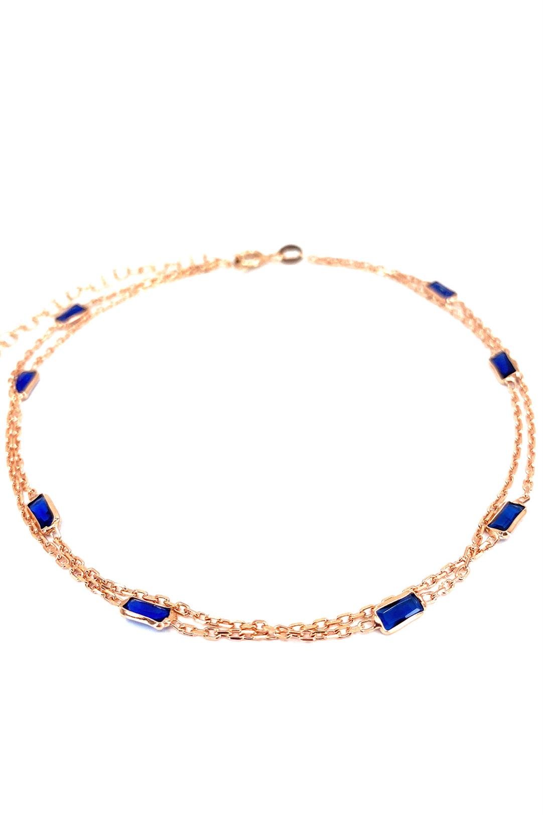 Lacivert Baget İki Sıra Gümüş Halhal