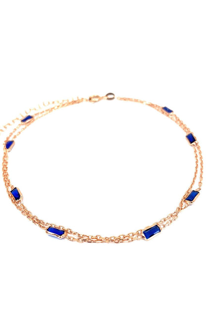 Lacivert Baget İki Sıra Gümüş Halhal