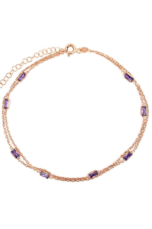 Mor Baget İki Sıra Gümüş Halhal