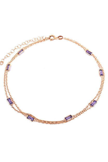 Mor Baget İki Sıra Gümüş Halhal