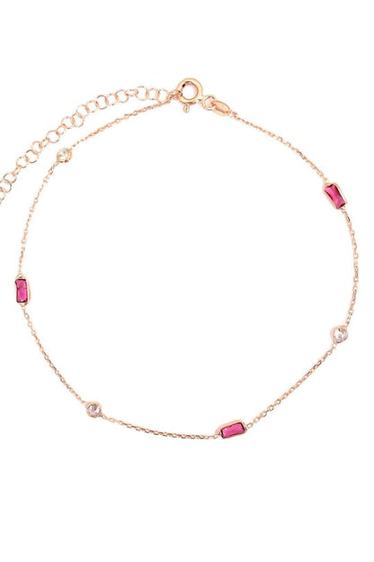 Ruby Baget Ve Beyaz Tohum Gümüş Halhal