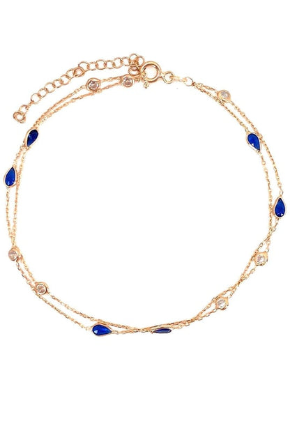 Lacivert Damla Ve Tohum İki Sıra Gümüş Halhal