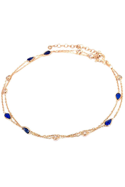 Lacivert Damla Ve Tohum İki Sıra Gümüş Halhal