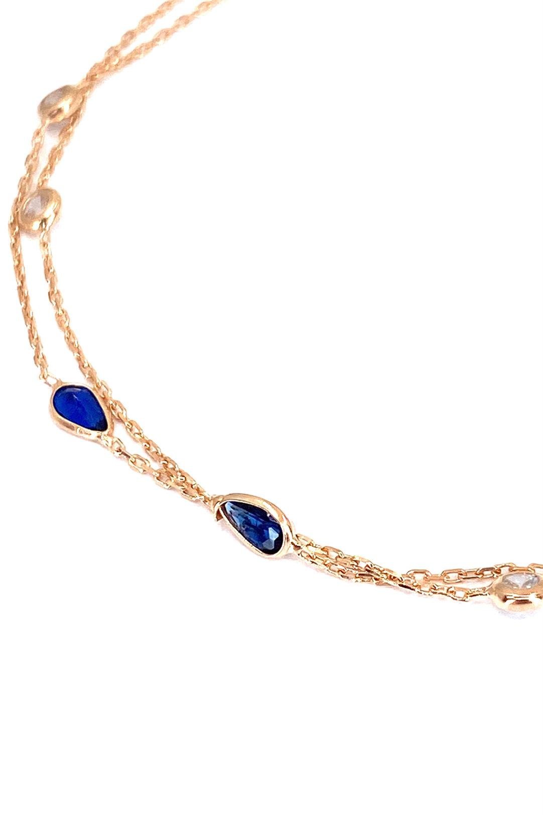 Lacivert Damla Ve Tohum İki Sıra Gümüş Halhal