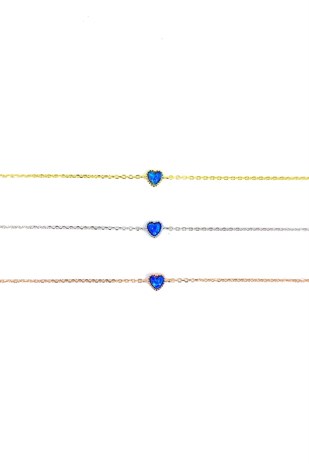 Mini Mavi Opal Kalp Gümüş Halhal