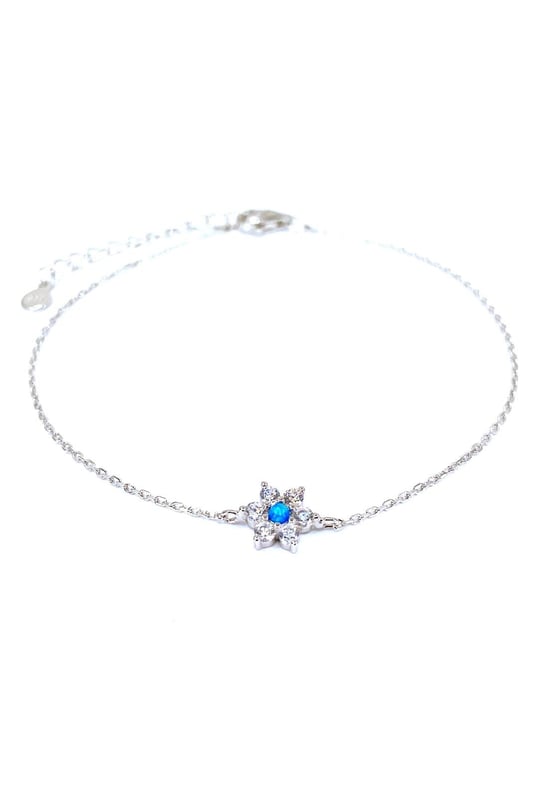 Mavi Opal Papatya Gümüş Halhal