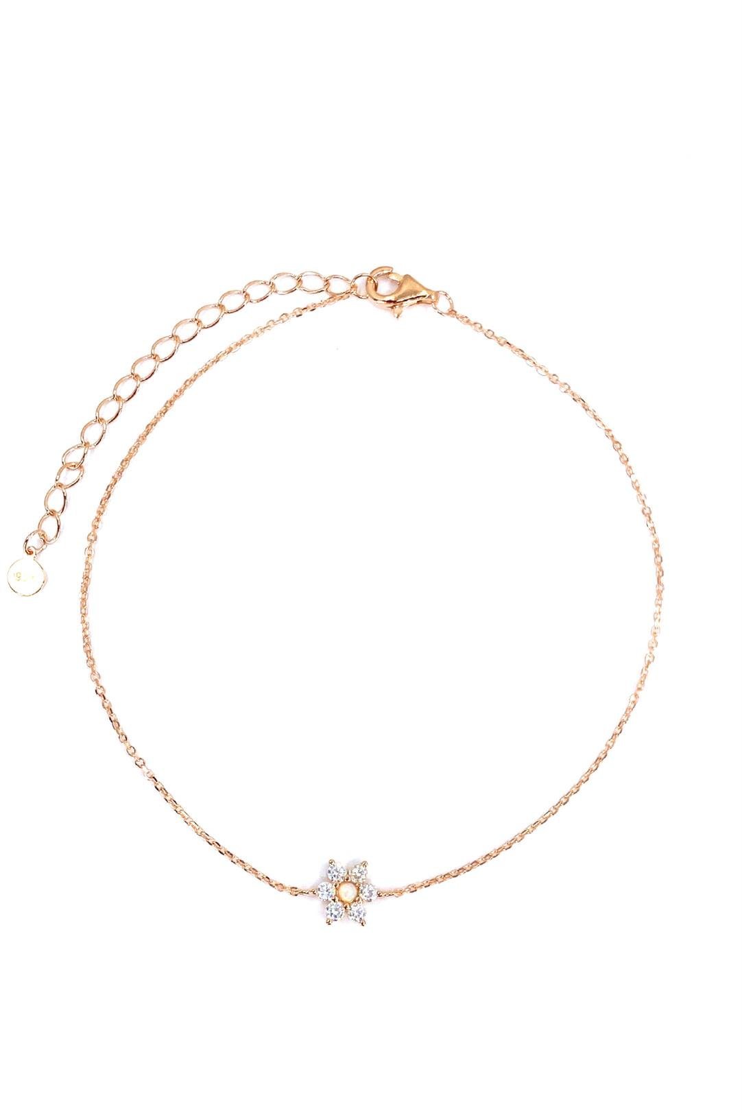 Beyaz Opal Papatya Gümüş Halhal