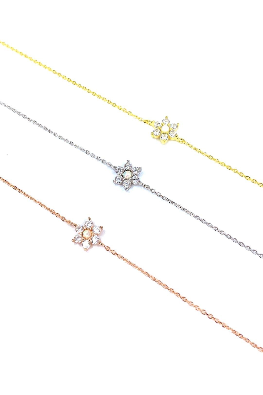 Beyaz Opal Papatya Gümüş Halhal