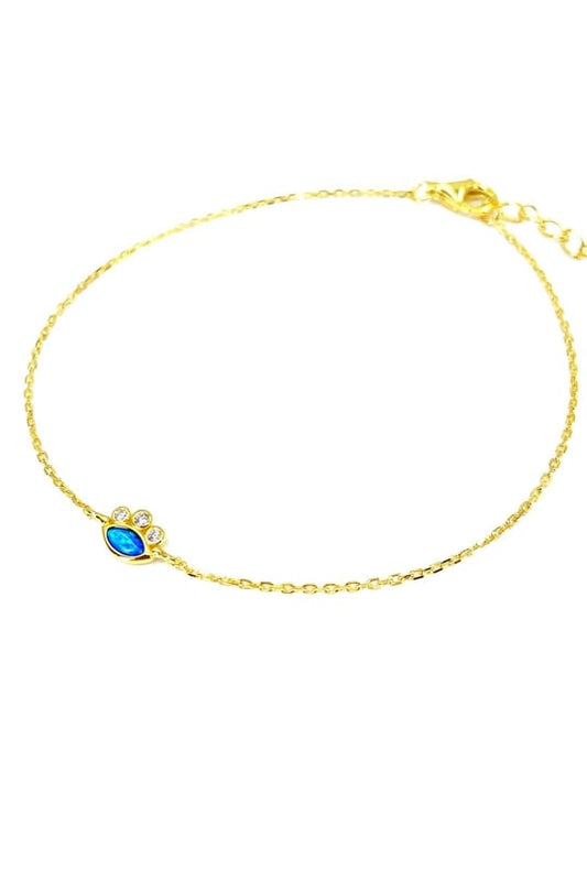 Üç Beyaz Tohum Mavi Opal Göz Gümüş Halhal