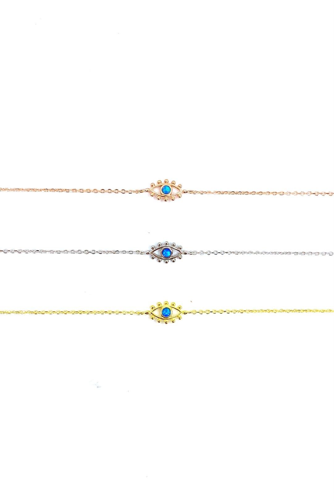 Top Göz Mavi Opal Gümüş Halhal