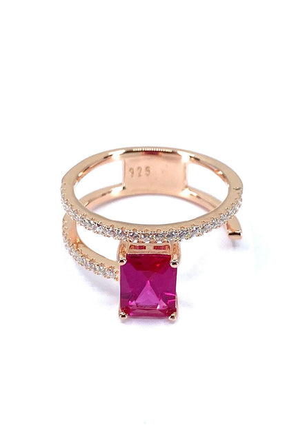 Ruby Baget İki Sıra Gümüş Yüzük
