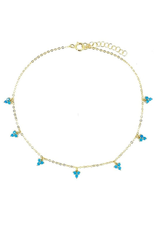 Üç Turkuaz Üçgen Sallantılı Gümüş Halhal