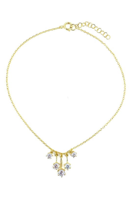 Mix Beş Taş Ve Çubuk Sallantılı Gümüş Halhal