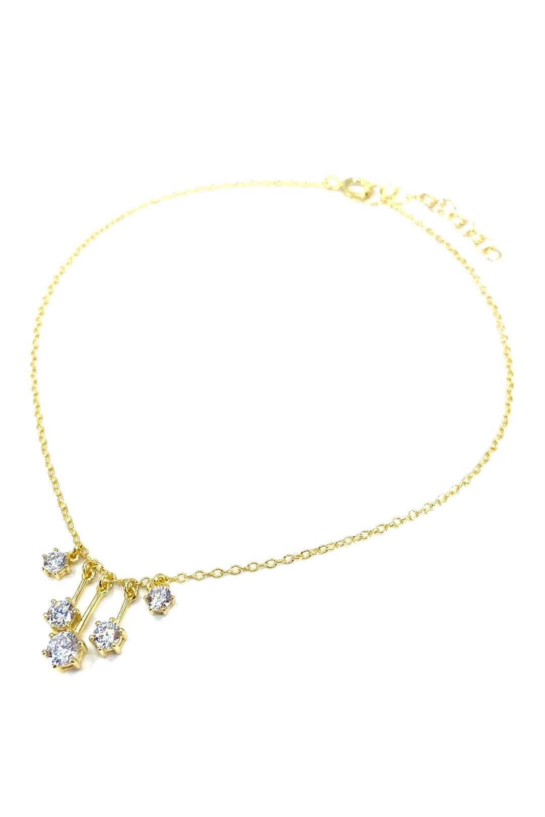 Mix Beş Taş Ve Çubuk Sallantılı Gümüş Halhal