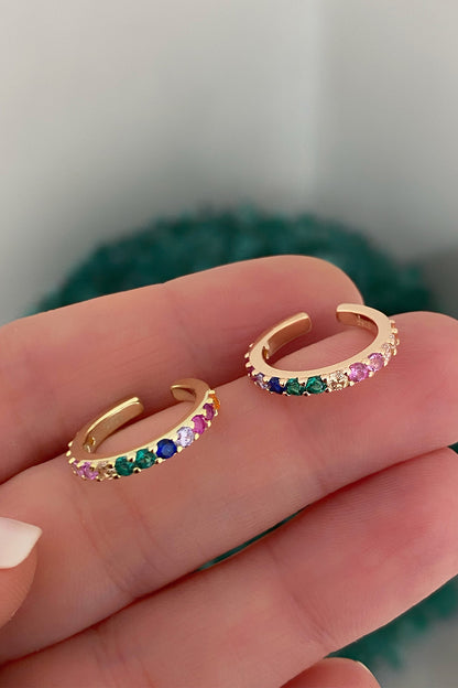 Multicolor Taşlı Gümüş Halka Kıkırdak Küpe