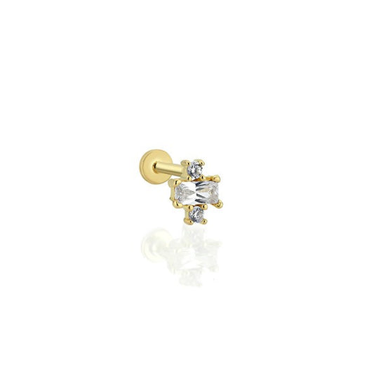 İki Kare Bir Baget 14 Ayar Altın Piercing