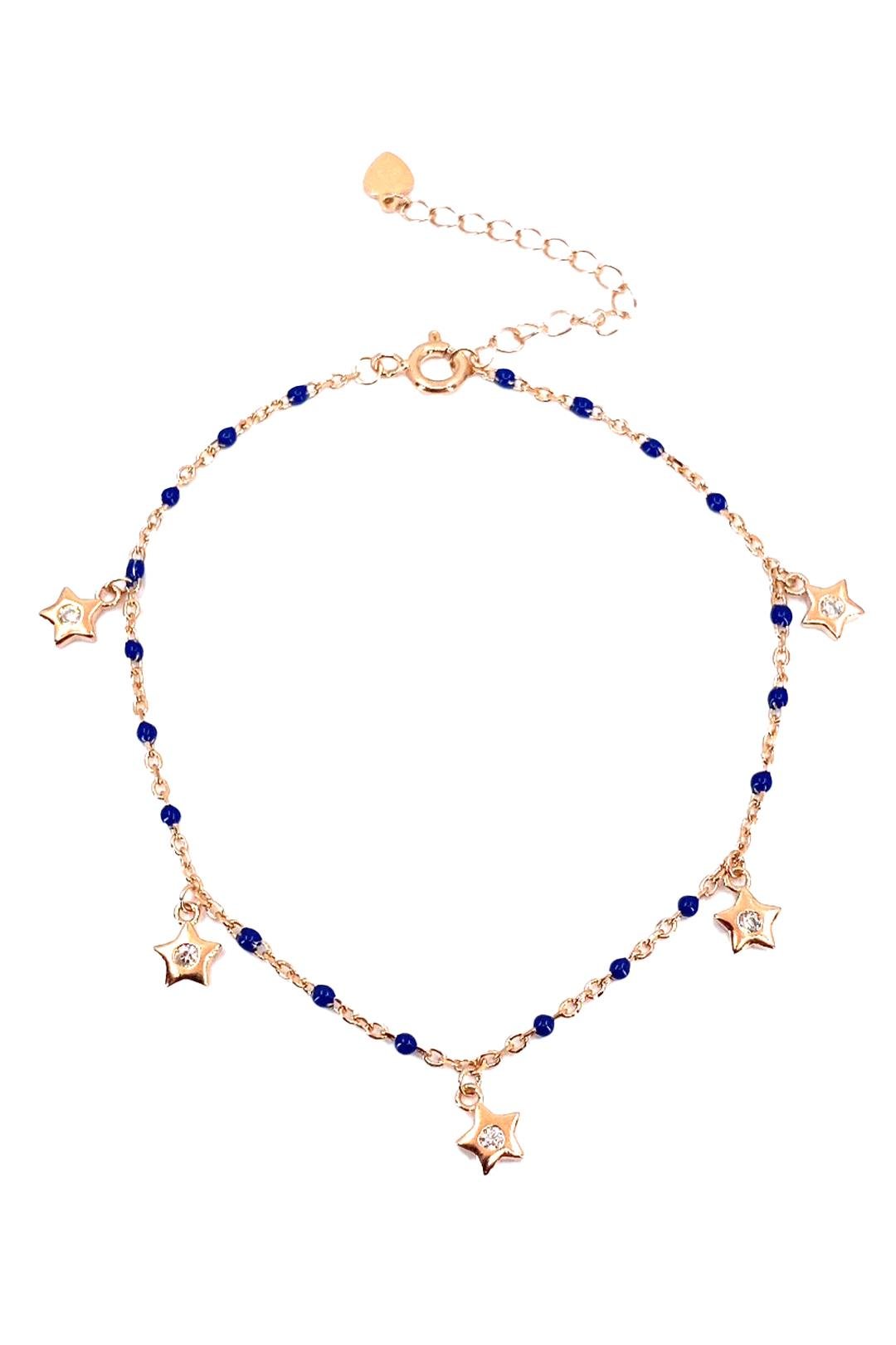 Lacivert Mineli Çok Yıldız Gümüş Halhal