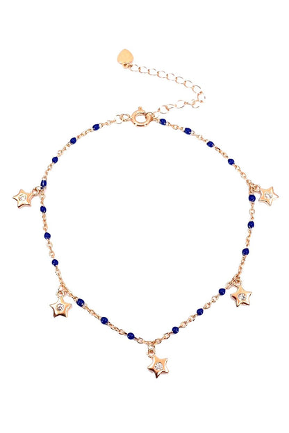 Lacivert Mineli Çok Yıldız Gümüş Halhal