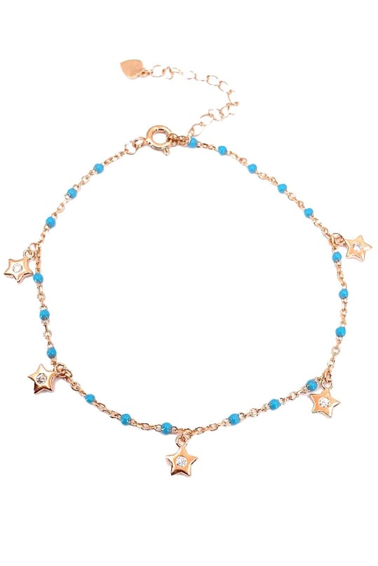 Turkuaz Mineli Çok Yıldız Gümüş Halhal