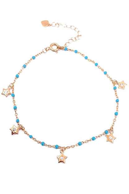 Turkuaz Mineli Çok Yıldız Gümüş Halhal