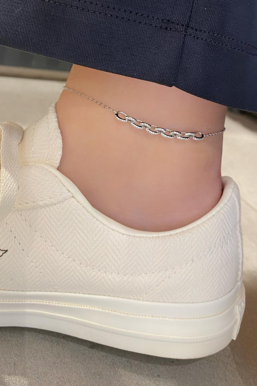 Taşlı Mini Geo Detay Gümüş Halhal