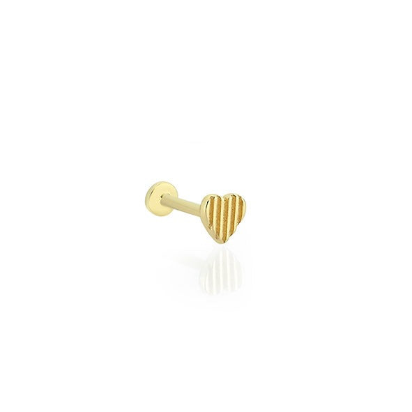 Taşsız Tırtıklı Kalp 14 Ayar Altın Piercing