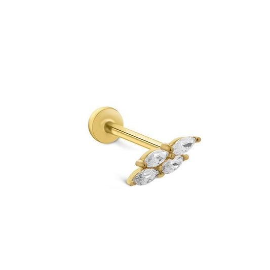 Dört Markiz İki Sıra 14 Ayar Altın Piercing