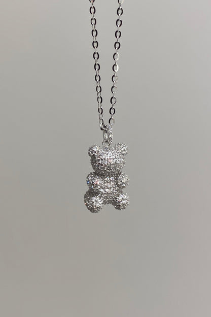 Taşlı Mini Bear Gümüş Kolye