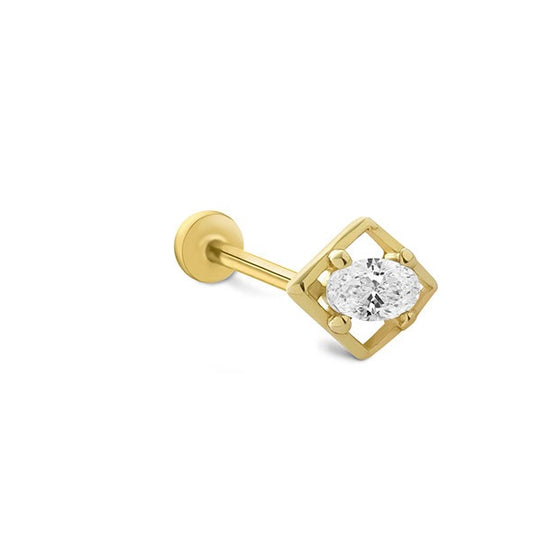 Karo İçi Oval Taş 14 Ayar Altın Piercing