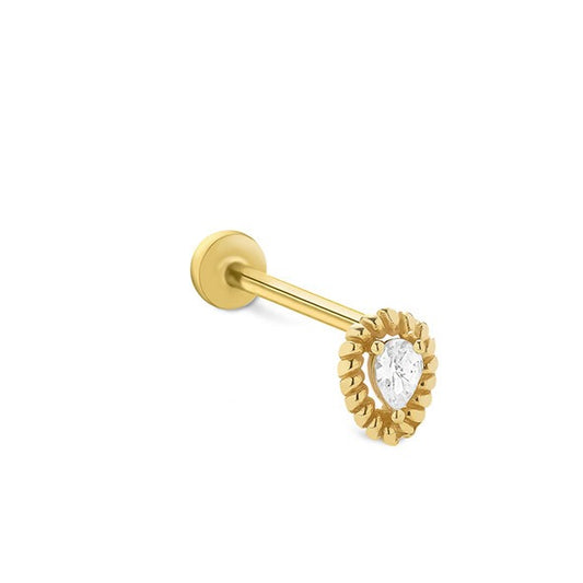 Top Çerçeve Damla 14 Ayar Altın Piercing