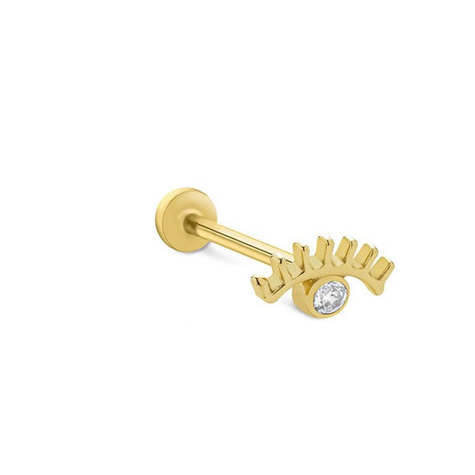 Tektaş Çizgi Kirpik 14 Ayar Altın Piercing